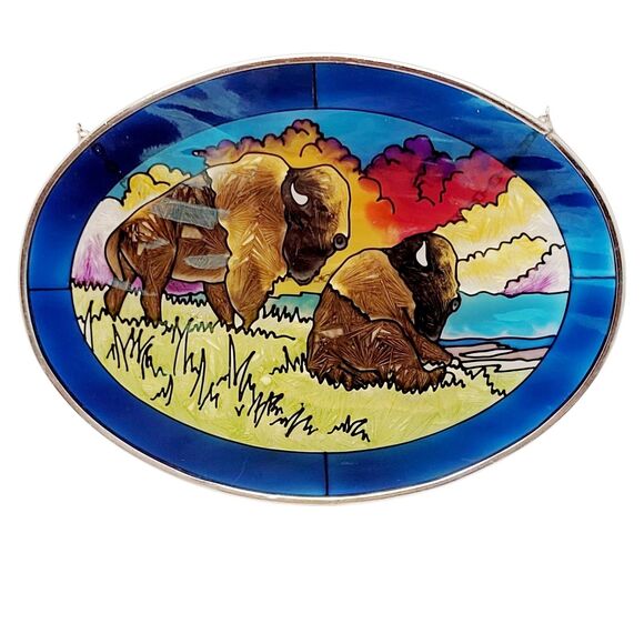 Roaming BuffaloHand Painted Suncatcher Glass Oval Shape Chain AMIA of Denver - Picture 2 of 4